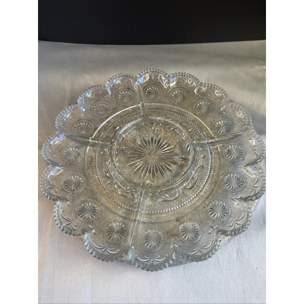 Vtg 11" Brockway American Concord 5 Part Divided Glass Relish Deviled Egg Dish